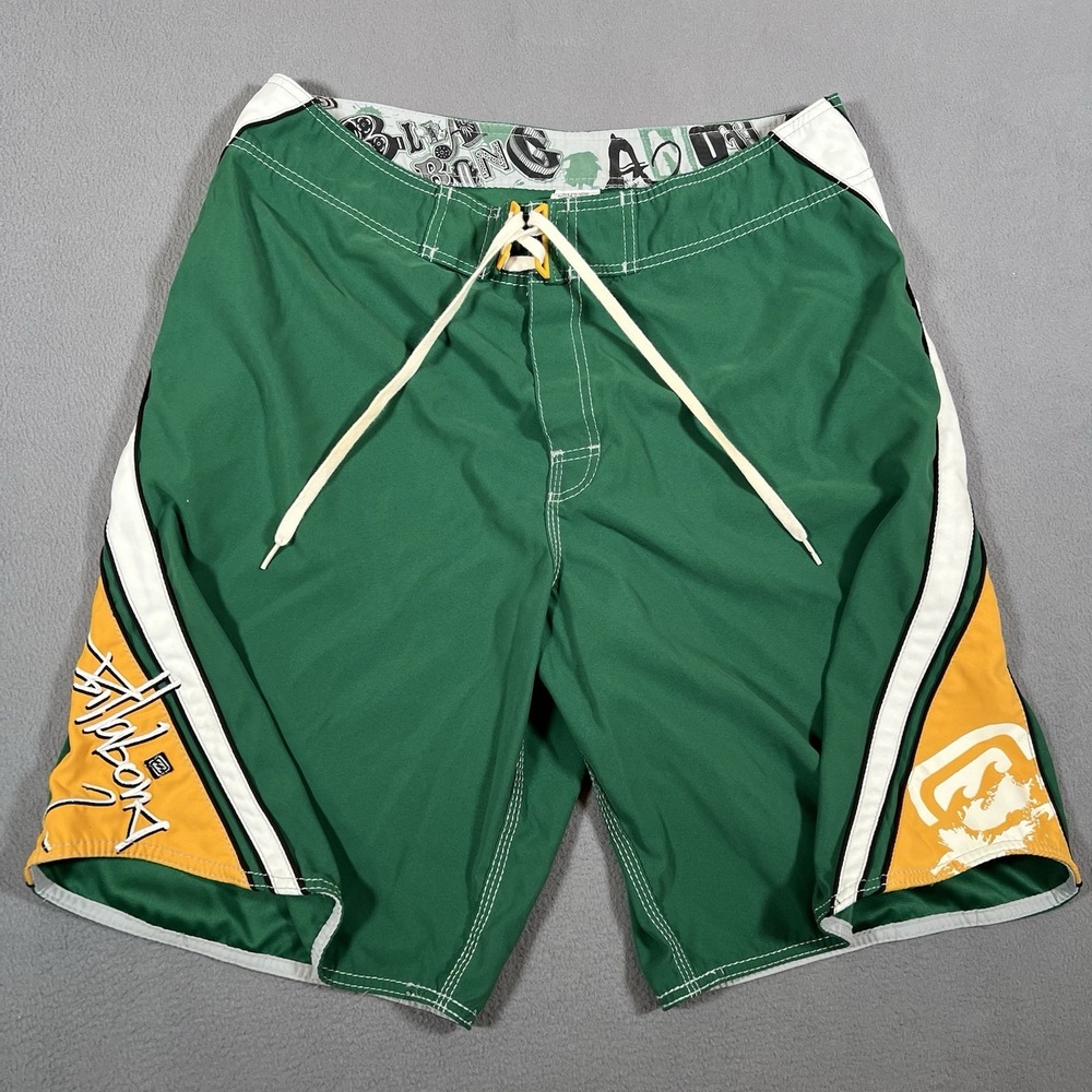 Andy Irons Billabong Board Shorts Size 38 Green Yellow Surf Y2k